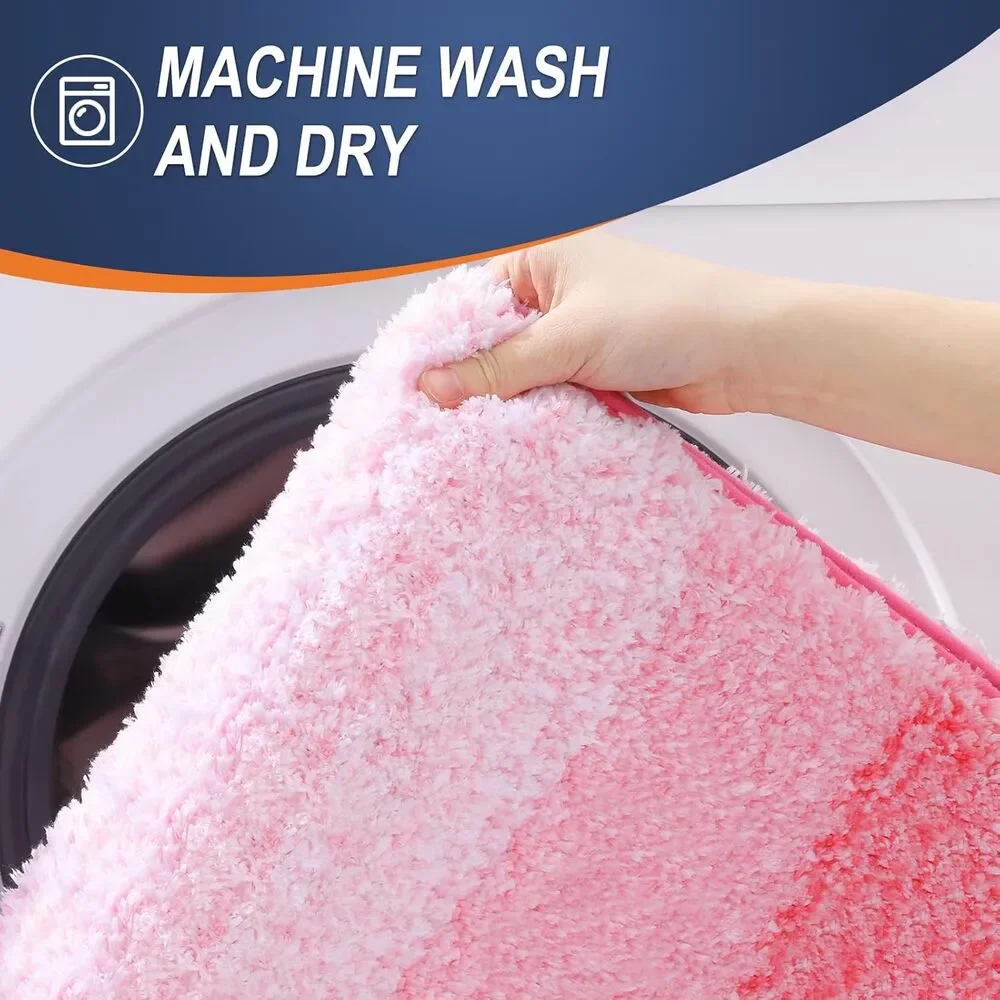 OLANLY Bathroom Rug Mat 24x16 Soft Absorbent Bath Non-Slip Plush Shaggy Pink